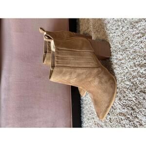 Pointed Toe Slip on Ankle‎ Booties Stacked Mid Block Heel